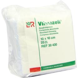 Paket mit 25 weißen Saugkompressen, 10 x 10 cm groß.