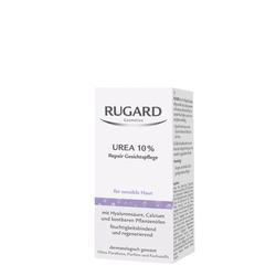 Auf dem Bild ist eine weiße Verpackung mit der Aufschrift "RUGARD Urea 10% Repair Gesichtspflege".